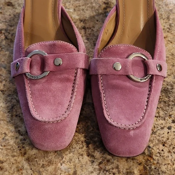 Coach Pink Suede Mule Sandals. Buckle - Picture 3 of 16